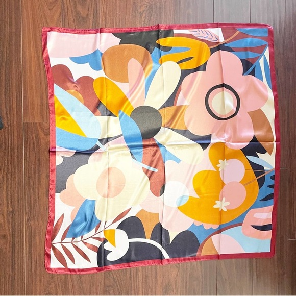 NEW Multicolor Bold Colorful Floral Pink Flower Printed Silky Fashion Scarf - Picture 6 of 11